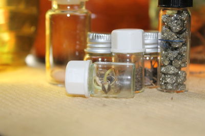 Close-up of glass jar on table