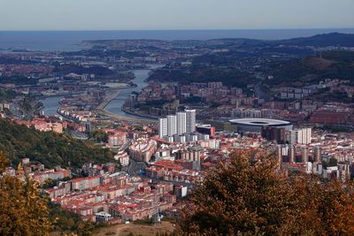 High angle view of townscape against sky