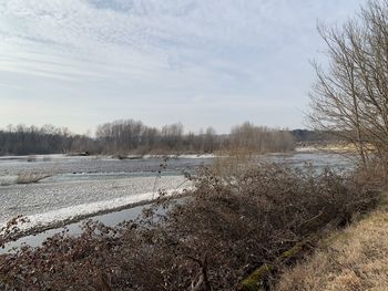 Scenic view of field against sky during winter