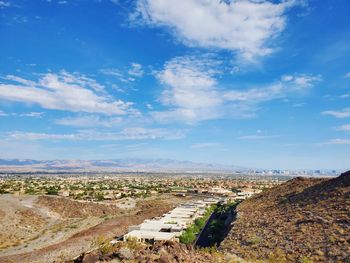 High angle view of cityscape against sky