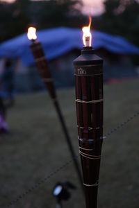 Close-up of illuminated candles