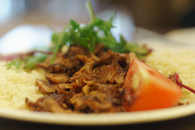 Close-up of served food in plate