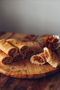 Close-up of bread on cutting board
