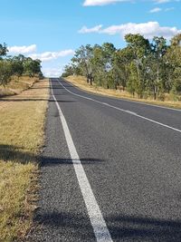 View of empty road along trees