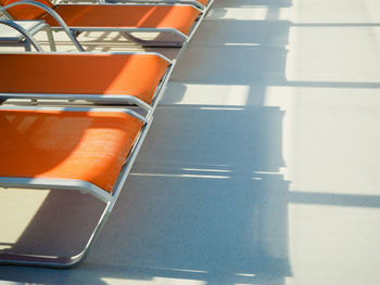 High angle view of empty seats on table