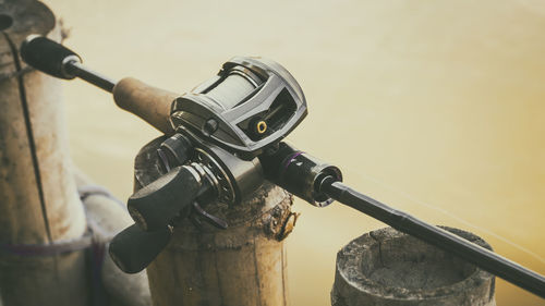 Close-up of bait casting rod and reel 