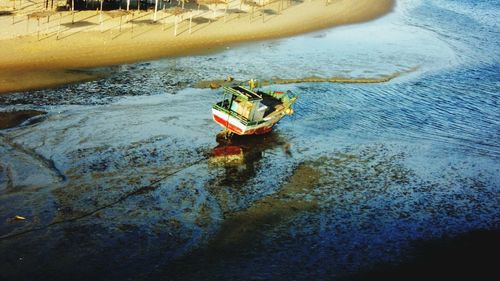 High angle view of boat on beach