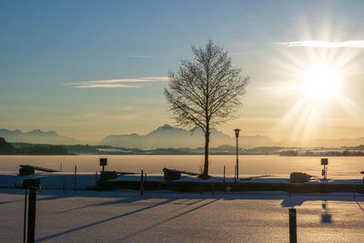 Frozen lake in winter, wallersee lake, austria.