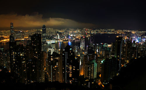 Panoramic view of hong kong from victoria peak at night.