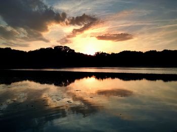 Scenic view of lake at sunset