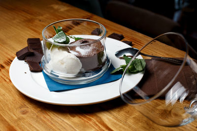 Close-up of ice cream in plate on table