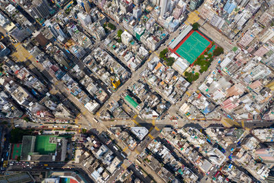 High angle view of city buildings