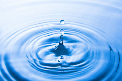 Close-up of drop falling on water