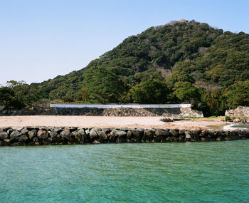 Scenic view of lake against clear sky