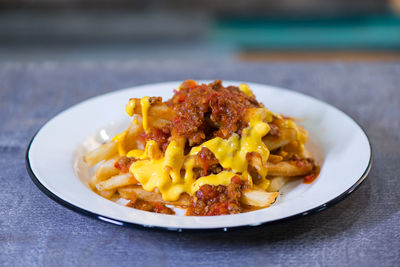 Close-up of food served in plate on table