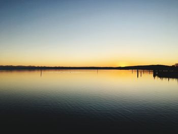 Scenic view of lake against sky during sunset