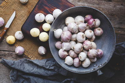 High angle view of eggs in container on table