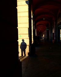 Rear view of silhouette man walking in building