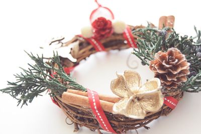 Close-up of pine cone on christmas tree