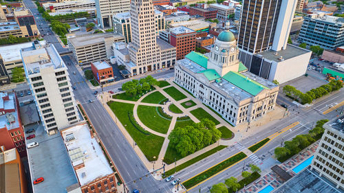 High angle view of buildings in city