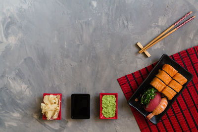 High angle view of food on table