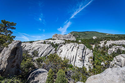 Scenic view of mountains against blue sky