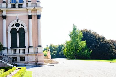 Exterior of historic building against clear sky