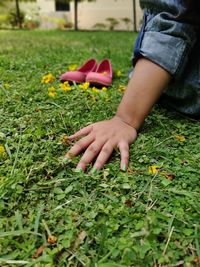 Low section of child on field