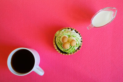 Directly above shot of coffee cup on table