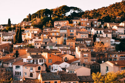 High angle view of townscape against sky