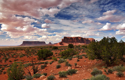 View of desert against cloudy sky