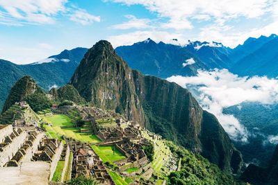 High angle view of machu picchu against sky