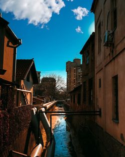 Canal amidst buildings in town against sky