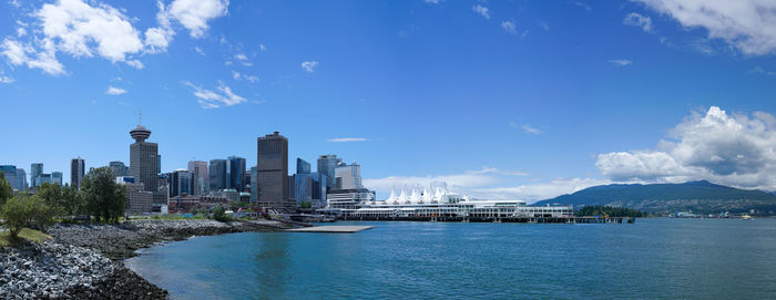 Panoramic view of buildings in city against sky