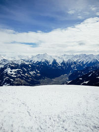 Scenic view of snowcapped mountains against sky