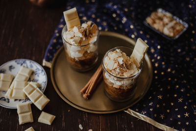 Valentine's day vegetarian dessert - carrot cake, almonds, white chocolate, cinnamon and mascarpone