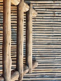 Full frame shot of wooden logs in forest