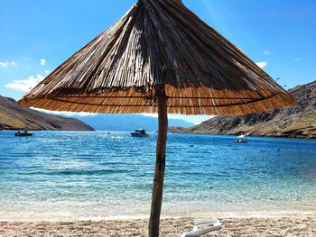 Scenic view of sea against blue sky