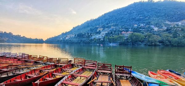 High angle view of boats in lake