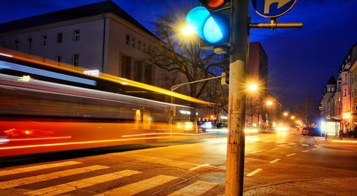 Light trails on road at night