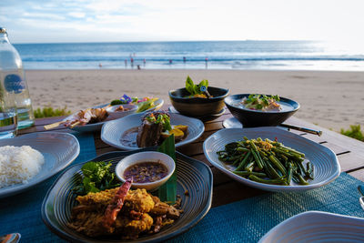 High angle view of food on table