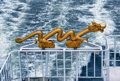 Lizard on boat in sea