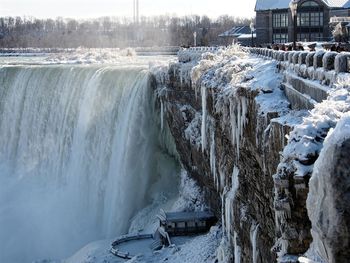 Scenic view of waterfall during winter