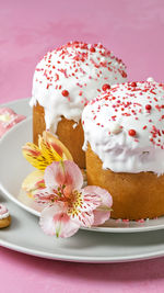 Close-up of pink cake on table