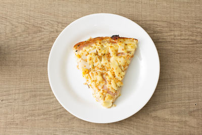 High angle view of breakfast served in plate on table