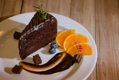 Close-up of cake served on plate