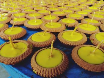 High angle view of various food on table