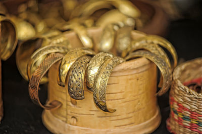 Close-up of carving in basket