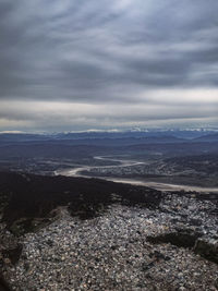 High angle view of land against sky