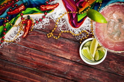 High angle view of fruits on table